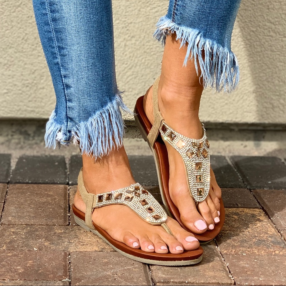 Golden Girl Rhinestone Cluster Embellished Sandal - Picture 2 of 8